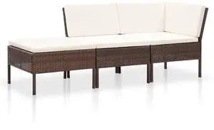 vidaXL Patio Furniture Set 3 Piece Sectional Sofa with Footrest Rattan Brown vidaXL Patio Furniture Set 3 Piece Sectional Sofa with Footrest Rattan Brown