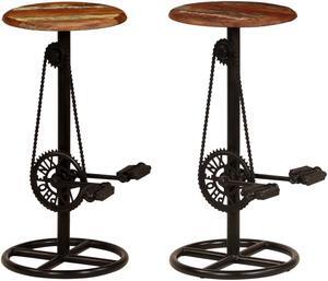 vidaXL 2x Bar Stools Solid Reclaimed Wood Restaurant Kitchen Dining Chair