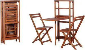vidaXL Patio Bistro Set 3 Piece Folding Bar Table and Chairs Solid Acacia Wood