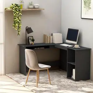 vidaXL L-Shaped Corner Desk Tray Gray 47.2" Engineered Wood Table Furniture