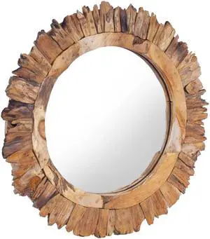 vidaXL Mirror Natural teak Solid teak wood and glass 23.6 in diameter