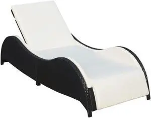 vidaXL Patio Lounge Chair Outdoor Chaise Lounge with Cushion Poly Rattan Black