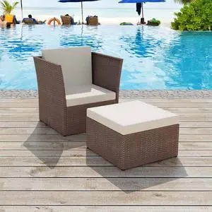 vidaXL Patio Chair Outdoor Sofa Lounge Chair with Stool Poly Rattan Brown