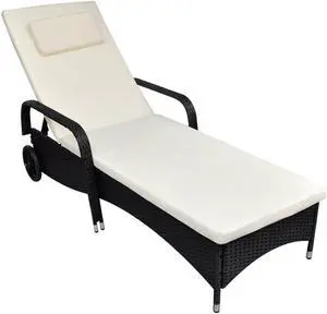 vidaXL Patio Lounge Chair Sunlounger Sunbed with Cushion Black Poly Rattan