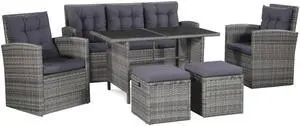 vidaXL Patio Sofa Set 6 Piece Sofa Set with Coffee Table Poly Rattan Gray