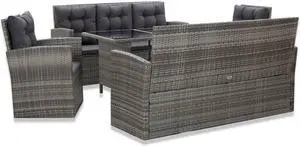 vidaXL Patio Dining Set 5 Piece Patio Dining Table and Chairs Poly Rattan Gray