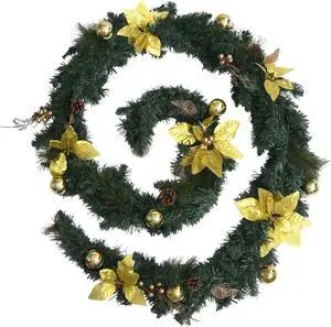 vidaXL Christmas Garland Artificial Xmas Garland with LED Lights Green PVC