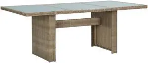 vidaXL Patio Dining Table Garden Patio Table with Glass Top PE Rattan Brown