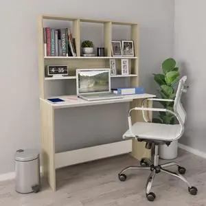 vidaXL Desk with Shelves Computer Desk White and Sonoma Oak Engineered Wood