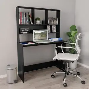 vidaXL Desk with Shelves Home Office Storage Computer Desk Black Engineered Wood