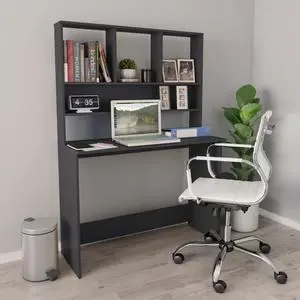 vidaXL Desk with Shelves Home Office Storage Computer Desk Gray Engineered Wood vidaXL Desk with Shelves Home Office Storage Computer Desk Gray Engineered Wood
