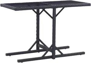 vidaXL Outdoor Dining Table Patio Garden Table with Glass Top PE Rattan Black vidaXL Outdoor Dining Table Patio Garden Table with Glass Top PE Rattan Black
