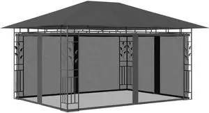 vidaXL Canopy Patio Pavilion Hexagonal Gazebo Outdoor Party Tent with Curtains