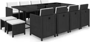 vidaXL Patio Furniture Set Outdoor Table and Chair 13 Piece Poly Rattan Black