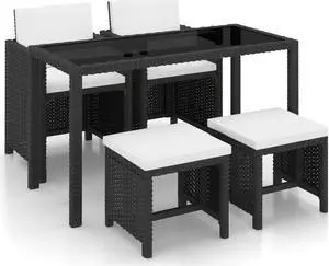 vidaXL Patio Furniture Set Outdoor Table and Chair 5 Piece Poly Rattan Black