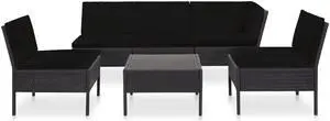 vidaXL Patio Furniture Set 6 Piece Sectional Sofa with Table Rattan Black