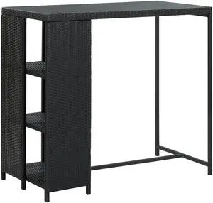 vidaXL Bar Table with Storage Rack Black Poly Rattan Dining Room Kitchen Table