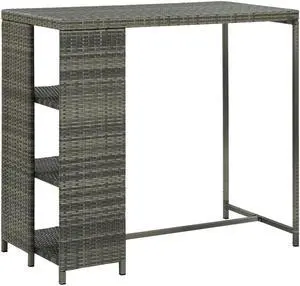 vidaXL Bar Table with Storage Rack Gray Poly Rattan Dining Room Kitchen Table