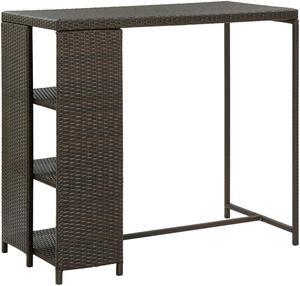 vidaXL Bar Table with Storage Rack Brown Poly Rattan Dining Room Kitchen Table