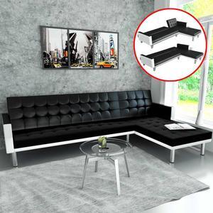 vidaXL L-shaped Sofa Bed Artificial Leather Black and White Lounge Couch Seat
