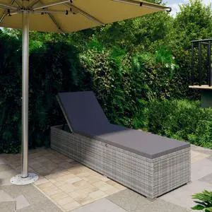 vidaXL Patio Lounge Chair Sunlounger Sunbed with Cushion Gray Poly Rattan