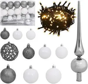 vidaXL Christmas Ball Set with Peak 61 Piece LED Decoration White and Gray