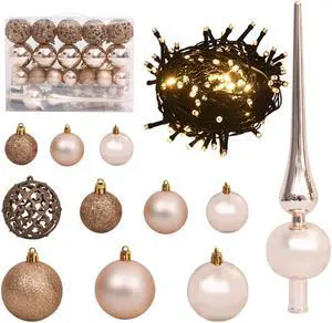 vidaXL Christmas Ball Set with Peak 61 Piece LED Tree Decoration Rose Gold