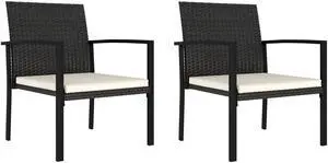 vidaXL Patio Chairs 2 Pcs Outdoor Dining Chair Steel and WPC Black and Brown