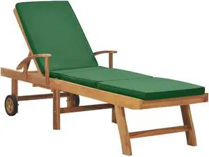vidaXL Patio Lounge Chair Sunbed Sunlounger with Cushion Solid Teak Wood Green
