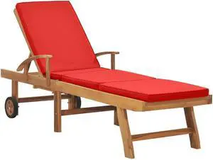 vidaXL Patio Lounge Chair Sunbed Sunlounger with Cushion Solid Teak Wood Red