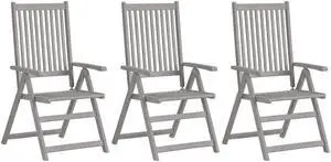 vidaXL Outdoor Recliner Chairs 3 Pcs Reclining Chair Gray Solid Wood Acacia