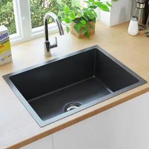 vidaXL Kitchen Sink Undermount Sink with Strainer Black Stainless Steel Sink vidaXL Kitchen Sink Undermount Sink with Strainer Black Stainless Steel Sink