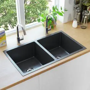 vidaXL Kitchen Sink Undermount Sink with Strainer Black Stainless Steel Sink