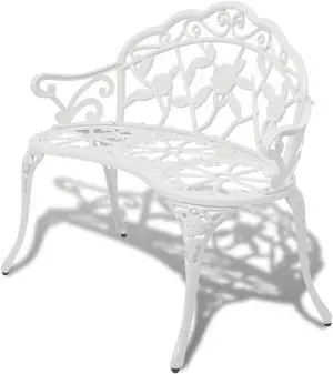 vidaXL Outdoor Patio Bench Garden Bench with Armrests Cast Aluminum White