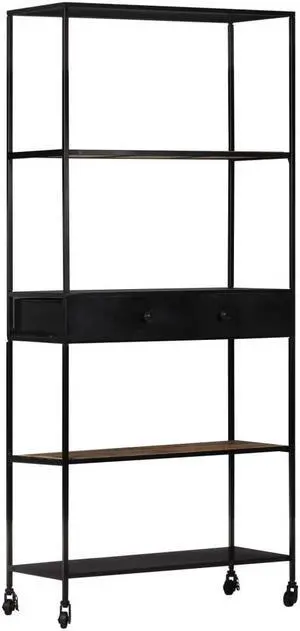 vidaXL Bookshelf Wall Bookcase Standing Shelf Rough Mango Wood and Coated Iron