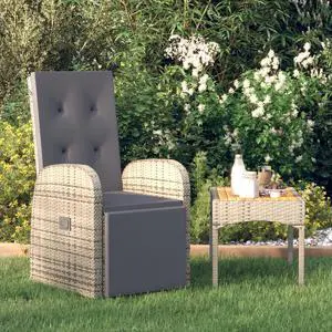 vidaXL Armchair Wicker Reclining Lounge Chair with Cushion Poly Rattan Gray