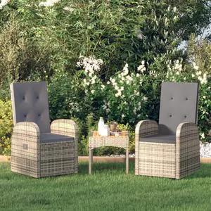 vidaXL Armchair 2 Pcs Wicker Outdoor Chair with Cushions Poly Rattan Gray