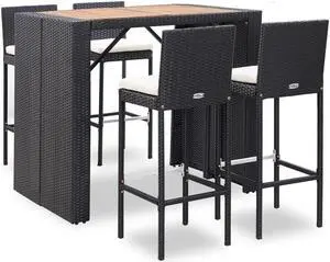 vidaXL Patio Bar Set 5 Piece Patio Bar Table and Stools Rattan and Wood Black