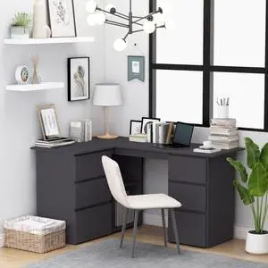 vidaXL Corner Desk Computer Desk Home Office Workstation Gray Engineered Wood