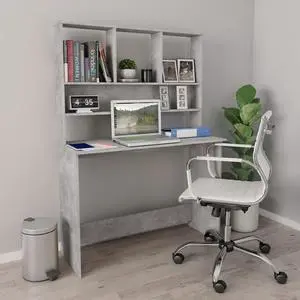 vidaXL Desk with Shelves Home Office Computer Desk Concrete Gray Engineered Wood