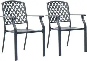 vidaXL Stackable Patio Chairs 2 Pcs Chair with Metal Frame Steel Anthracite