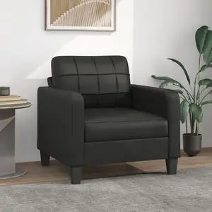 vidaXL Sofa Upholstered Accent Single Sofa Chair with Pillow Black Faux Leather