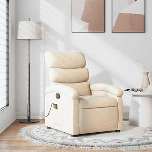 vidaXL Massage Recliner Chair for Adults, Single Theater Seating with Vibration Massage & Manually Adjustable Backrest/Footrest, Modern Reclining Sofa for Living Room, Cream Fabric
