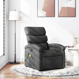 vidaXL Massage Recliner Chair for Adults, Single Theater Seating with Vibration Massage & Manually Adjustable Backrest/Footrest, Modern Reclining Sofa for Living Room, Dark Gray Fabric