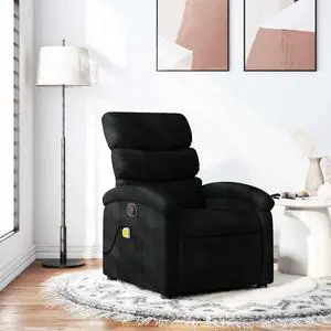 vidaXL Massage Recliner Chair for Adults, Single Theater Seating with Vibration Massage & Manually Adjustable Backrest/Footrest, Modern Reclining Sofa for Living Room, Black Fabric