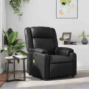 vidaXL Massage Recliner Chair for Living Room, Adjustable Recliner with 6-Point Vibration Massage, Home Theater Seating with Padded Seat Backrest & Side Pocket, Black Leather