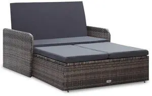 vidaXL Patio Furniture Set 2 Piece Outdoor Daybed Footrest Poly Rattan Gray
