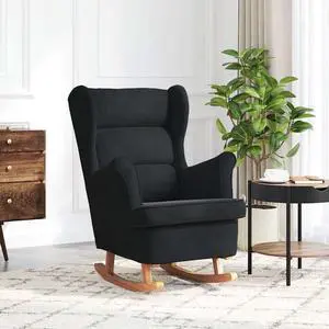 vidaXL Rocking Chair Wingback Black Velvet and Solid Wood