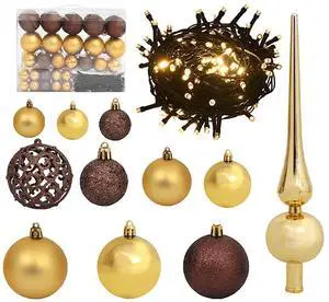 vidaXL Christmas Decoration Ball Set with Peak 60 Piece LED Gold and Bronze
