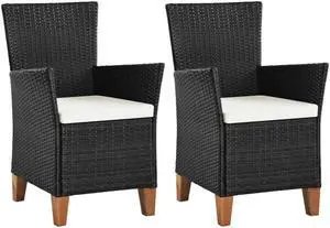 vidaXL Patio Chairs 2 Pcs Dining Single Chair with Cushions Poly Rattan Black